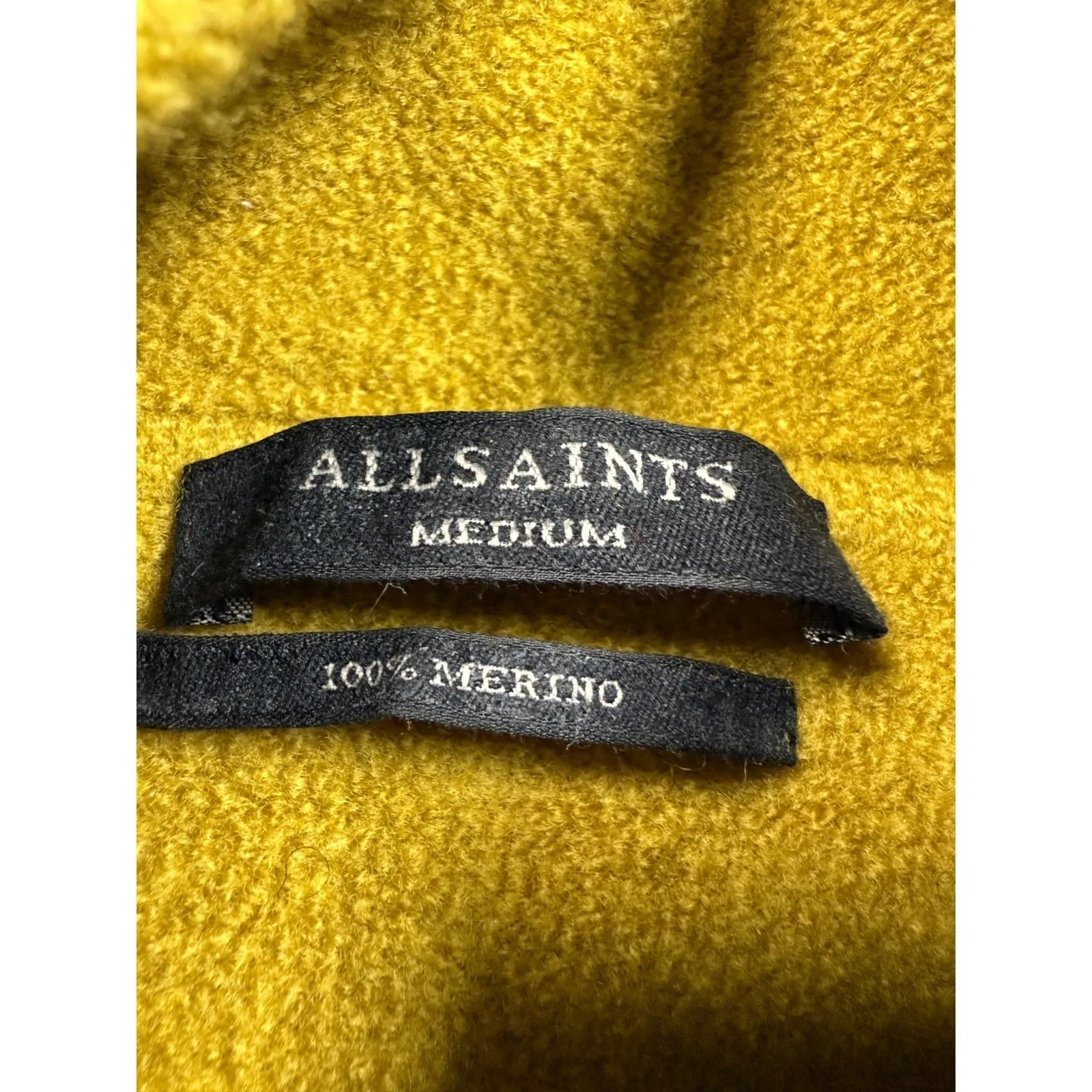 AllSaints Orsa Merino Wool Mock Neck Sweater Mustard Yellow Womens Medium - Image 3