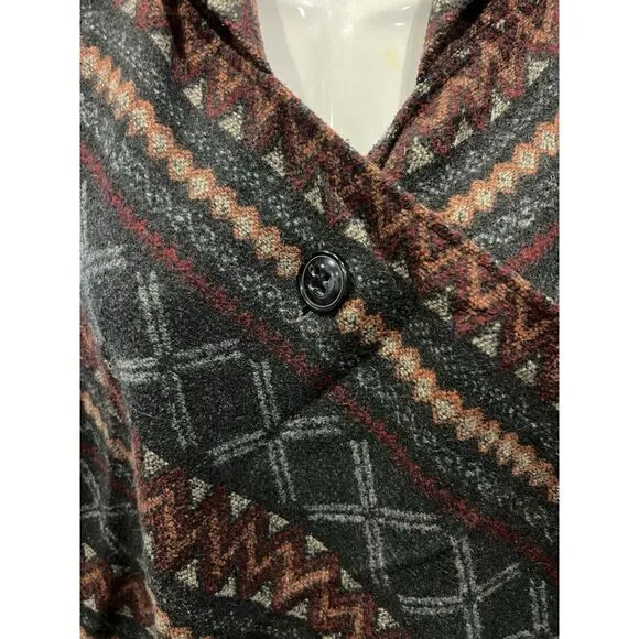 DEMOCRACY Gray/Multi Boho Western FLEECE 1-Button DRAPED Fringe HOODED VEST Sz M - Image 3