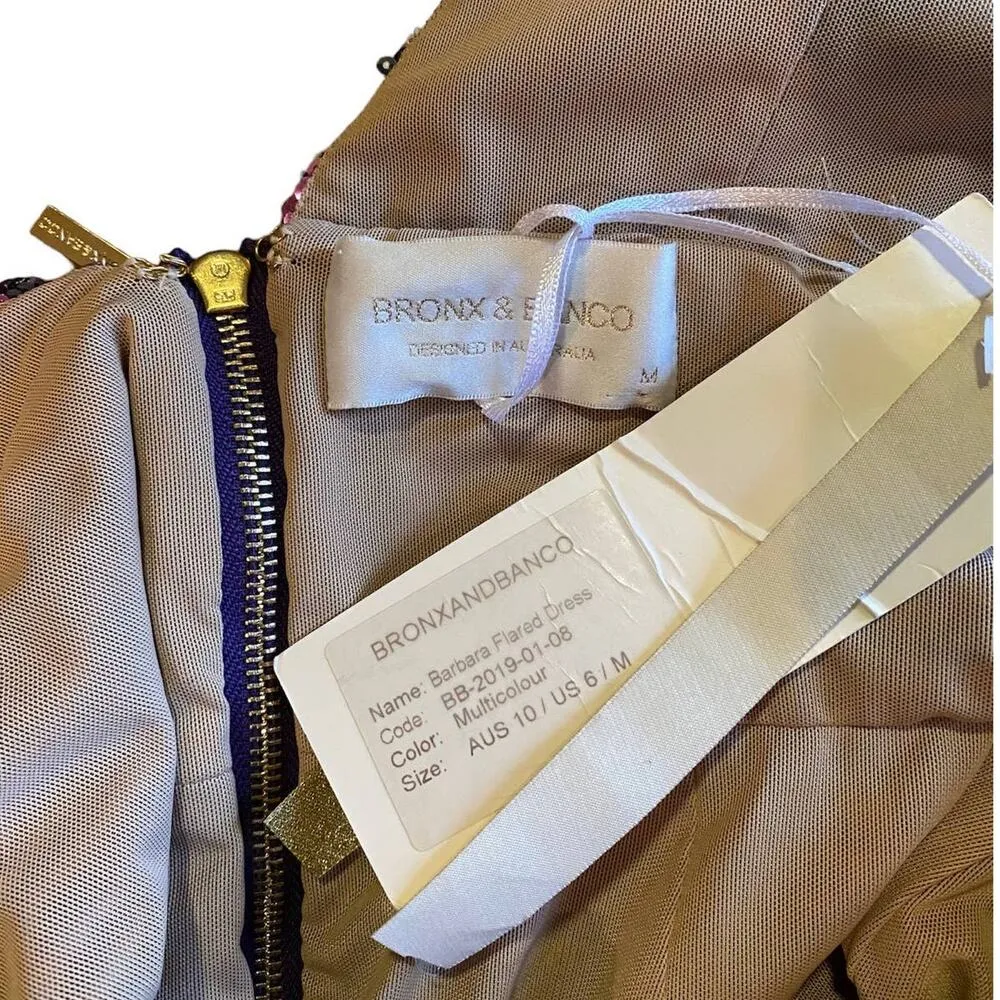 Bronx And Banco Barbara Flared Dress Purple Sequin Women's Size 6 - Image 8