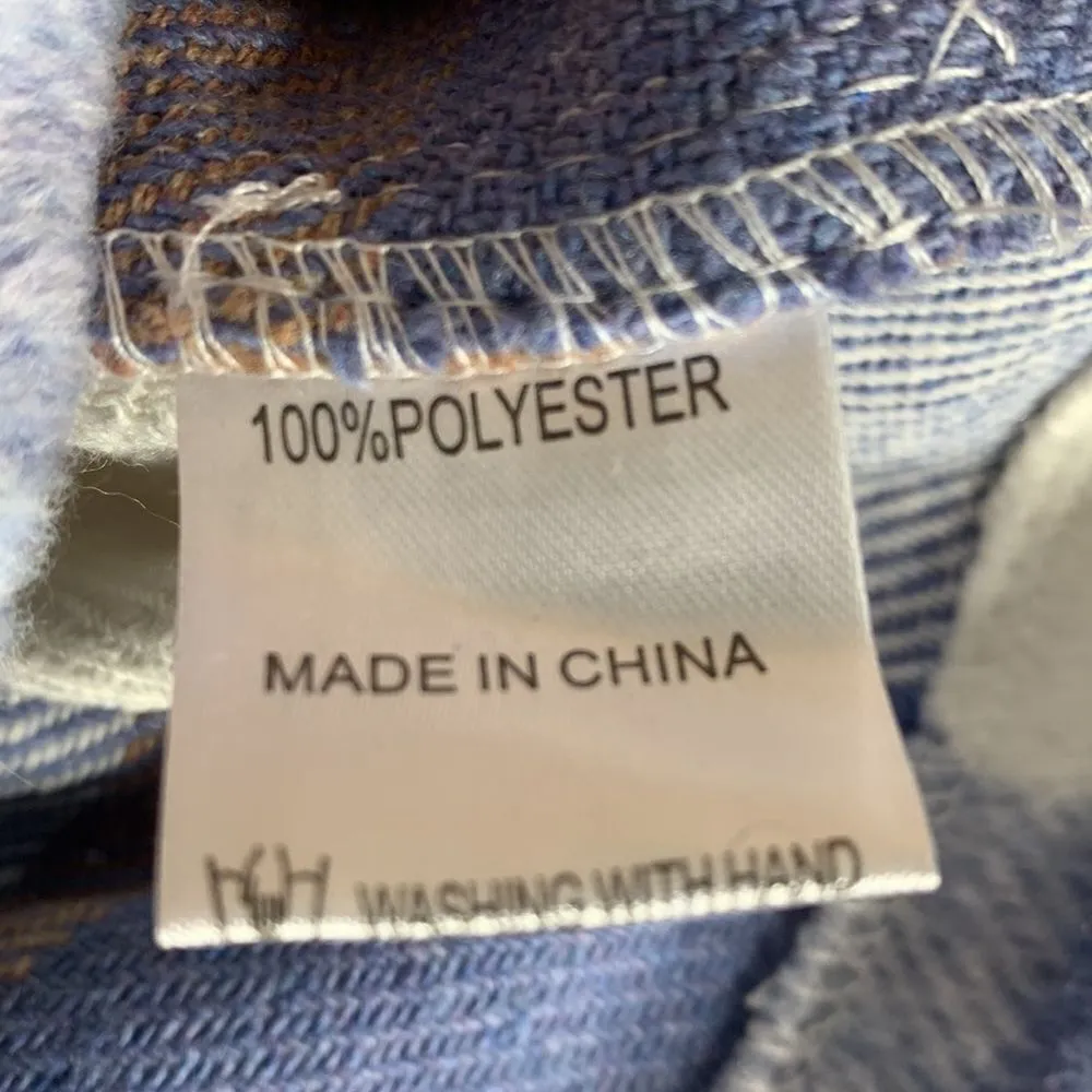 Plaid Print Drop Shoulder Crop Overcoat Size Large Blue - Image 8