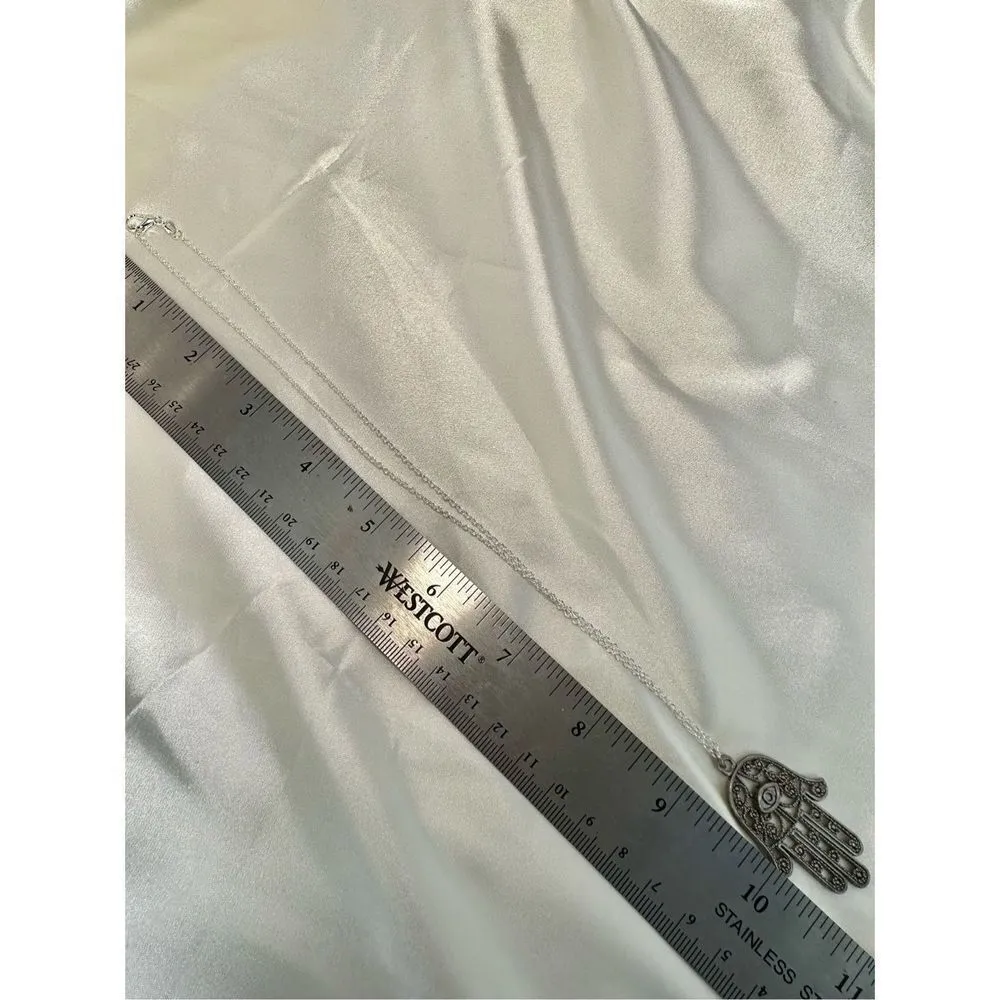 Silver tone Hamsa hand pendant necklace - Image 6