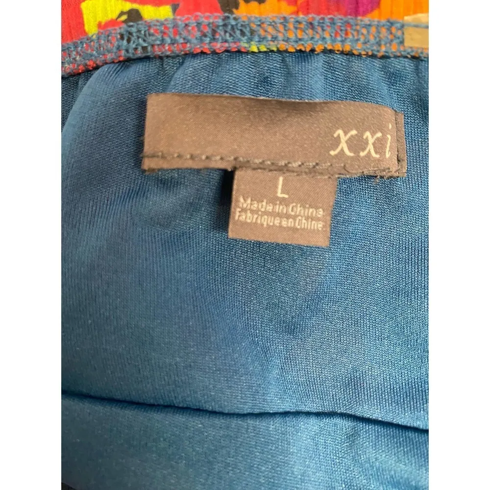 XXI Dress LARGE Multicolor Strapless Sweetheart Neck Mini Pleated Floral Casual - Image 3