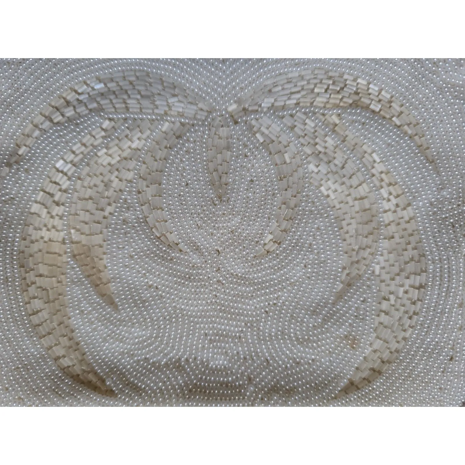 Vintage White Beaded Purse Handmade Korea Kiss Lock Handled Clutch Cocktail Luxe - Image 4