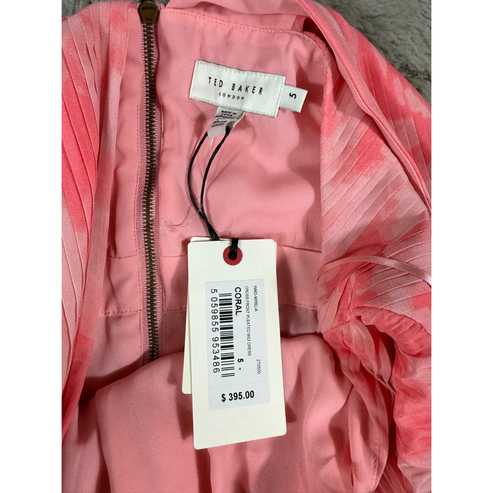 NWT Ted Baker Allover Mirelia Crisscross Halter Pleated‎ Midi Dress Pink L Party - Image 6