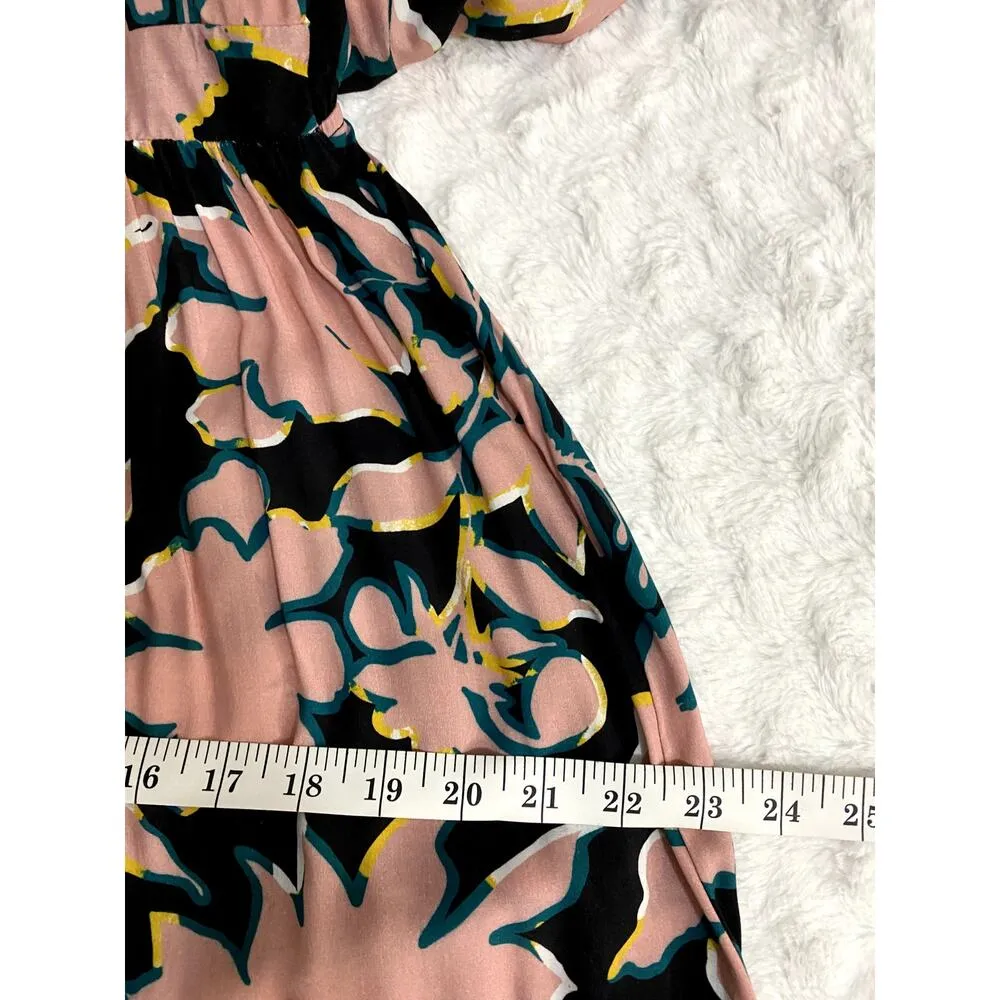 Maaji Navy Floral Button Front Long Sleeve V-neck Beach Cover Up Maxi Dress M - Image 8