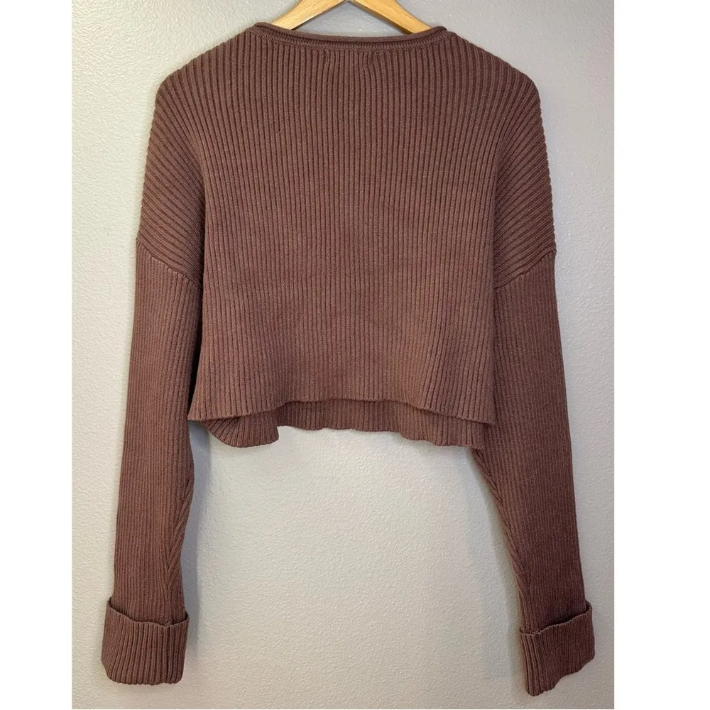 Promesa Stitch Perfect Cropped Blanket Stitch Sweater Mocha Brown - Image 11