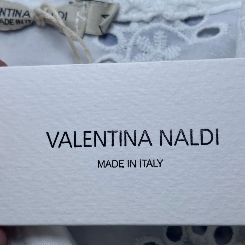 Valentina Naldi 100% cotton Medium Eyelet Dress Made In Italy NWT Embroidered White - Image 10