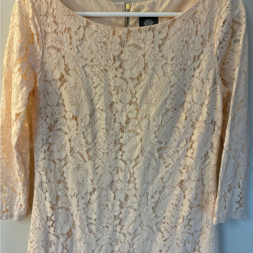 Vince Camuto 3/4 Length Sleeve Lace Dress Sz 6 Shirttail Hem Shift Dress… - Image 2