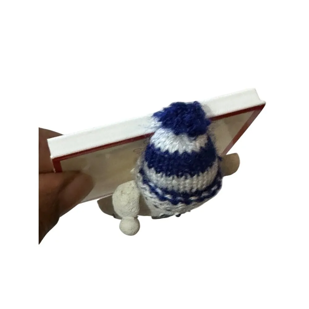 Handmade Snowman With Scarf Christmas Brooch Pin With Knitted Hat Holiday Blue - Image 3