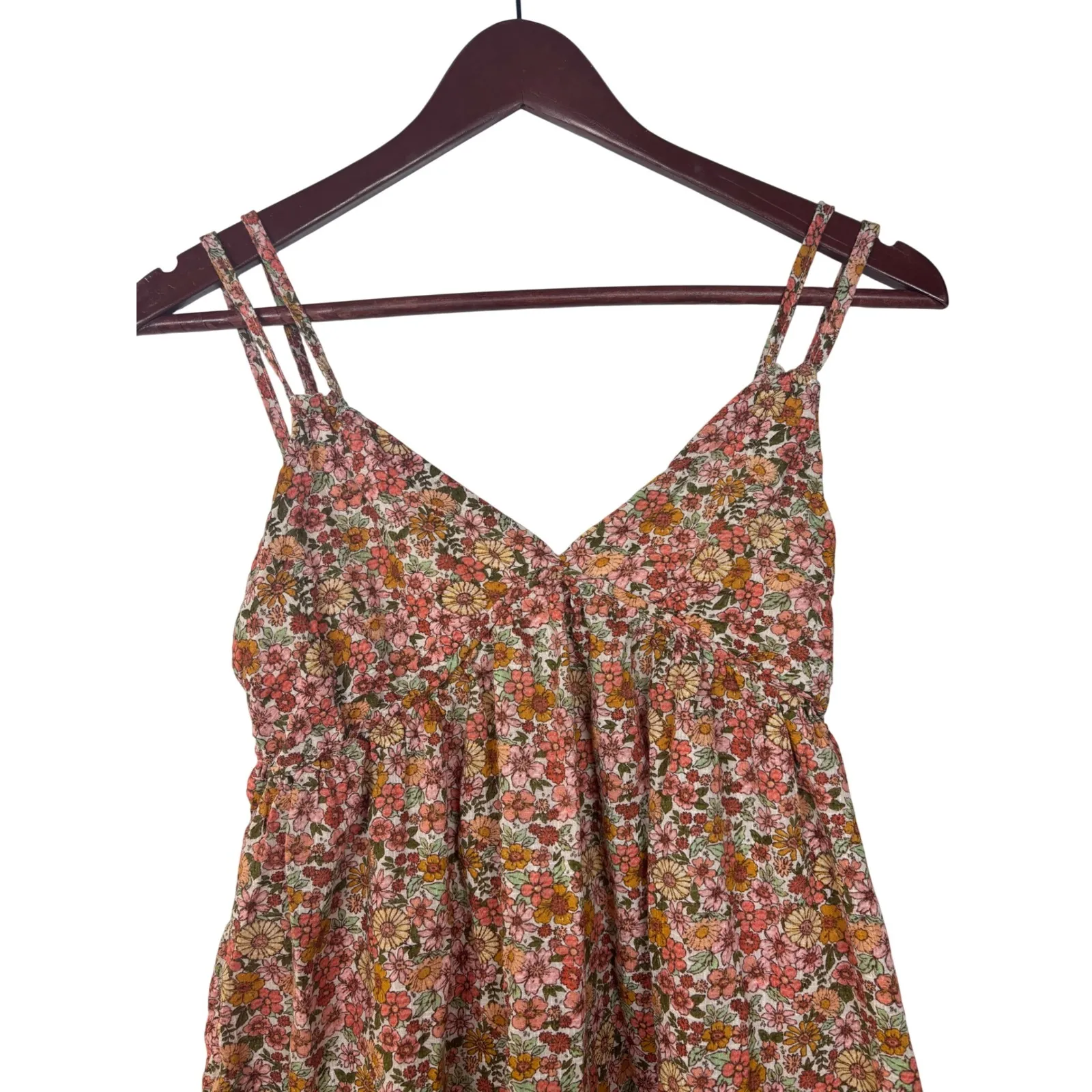 Wild Fable Women's Medium Floral Smocked Babydoll Dress Mini Sundress Orange - Image 2