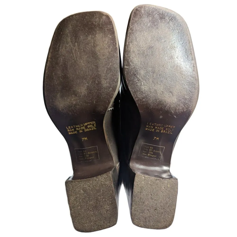 Vtg 1990s Bakers Dark Brown Leather Square Toe Block Heel Lace Up Oxfords Sz 7 - Image 5