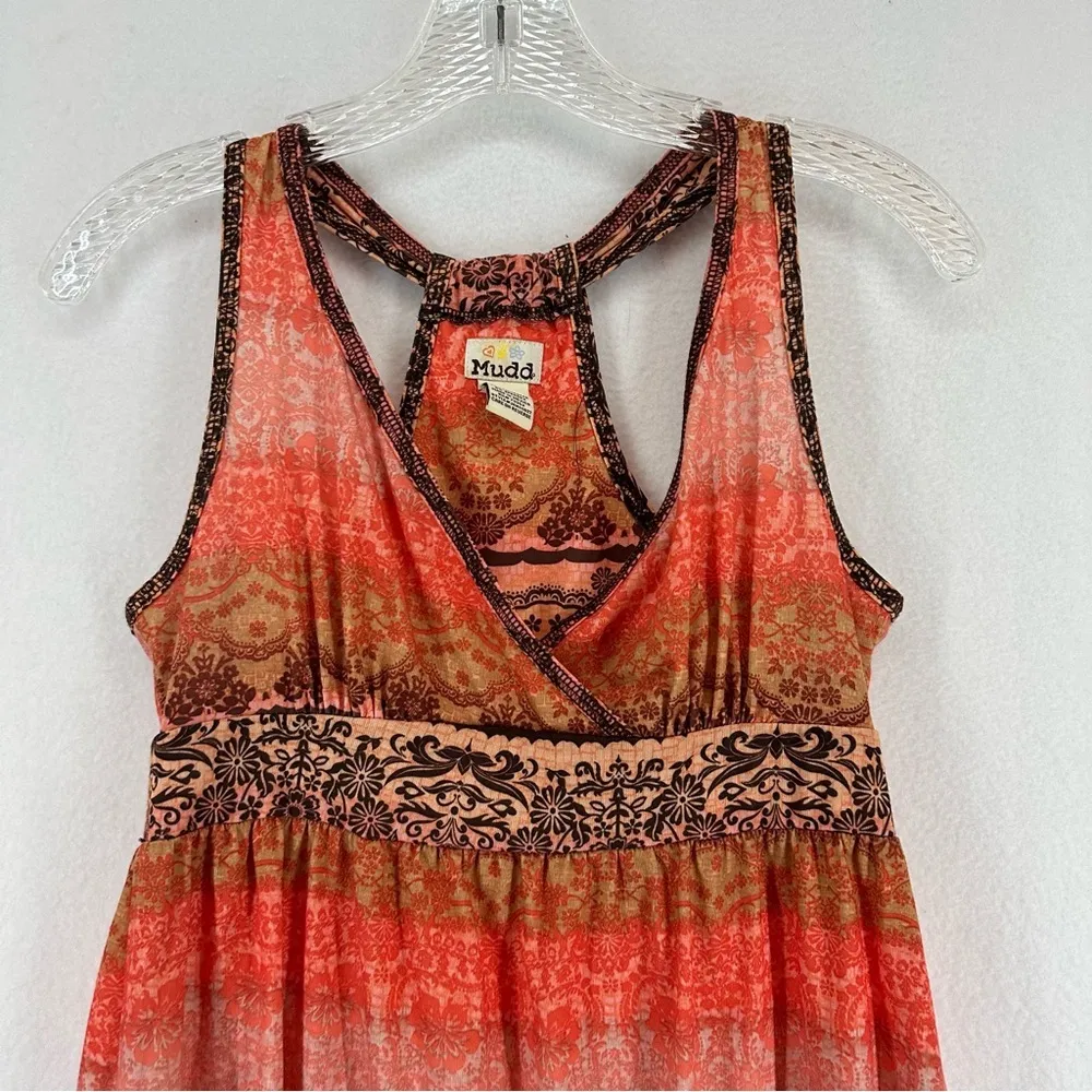 Mudd Boho Y2K Mini Sun Dress V Neck Medium Orange - Image 2