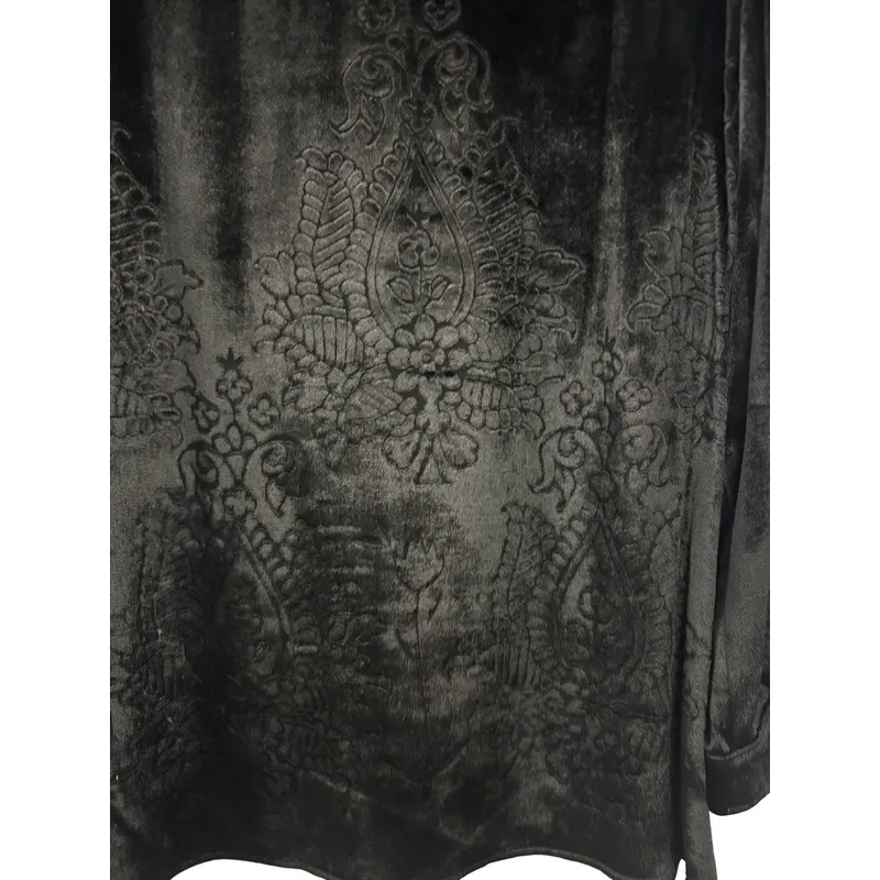 Dressy Velvet Top‎ FINITY Naturals Button Up Shirt with damask pattern Women's L Black Size L - Image 8