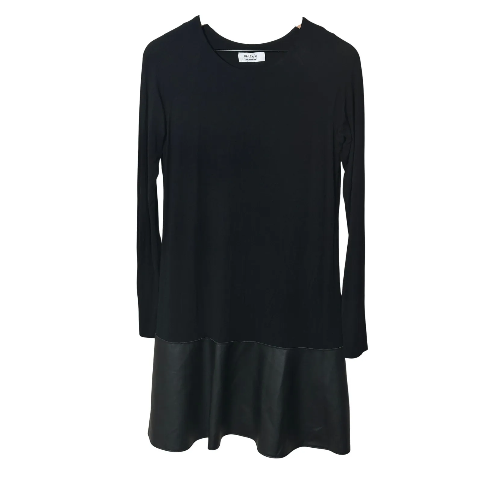 Bailey 44 Black Georgina Dress Faux Leather Hem Minimalist Punk Chic Size‎ Large - Image 2
