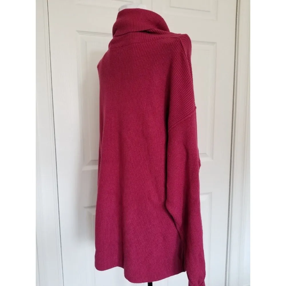 Free People Womens Oversized Boxy Funnel Cowl Neck Tunic Sweater Berry Crush = S - Image 3