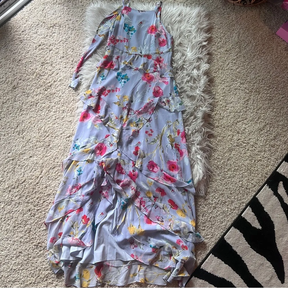 Rachel Roy purple lilac floral boho ruffle maxi dress Size 0 - Image 10