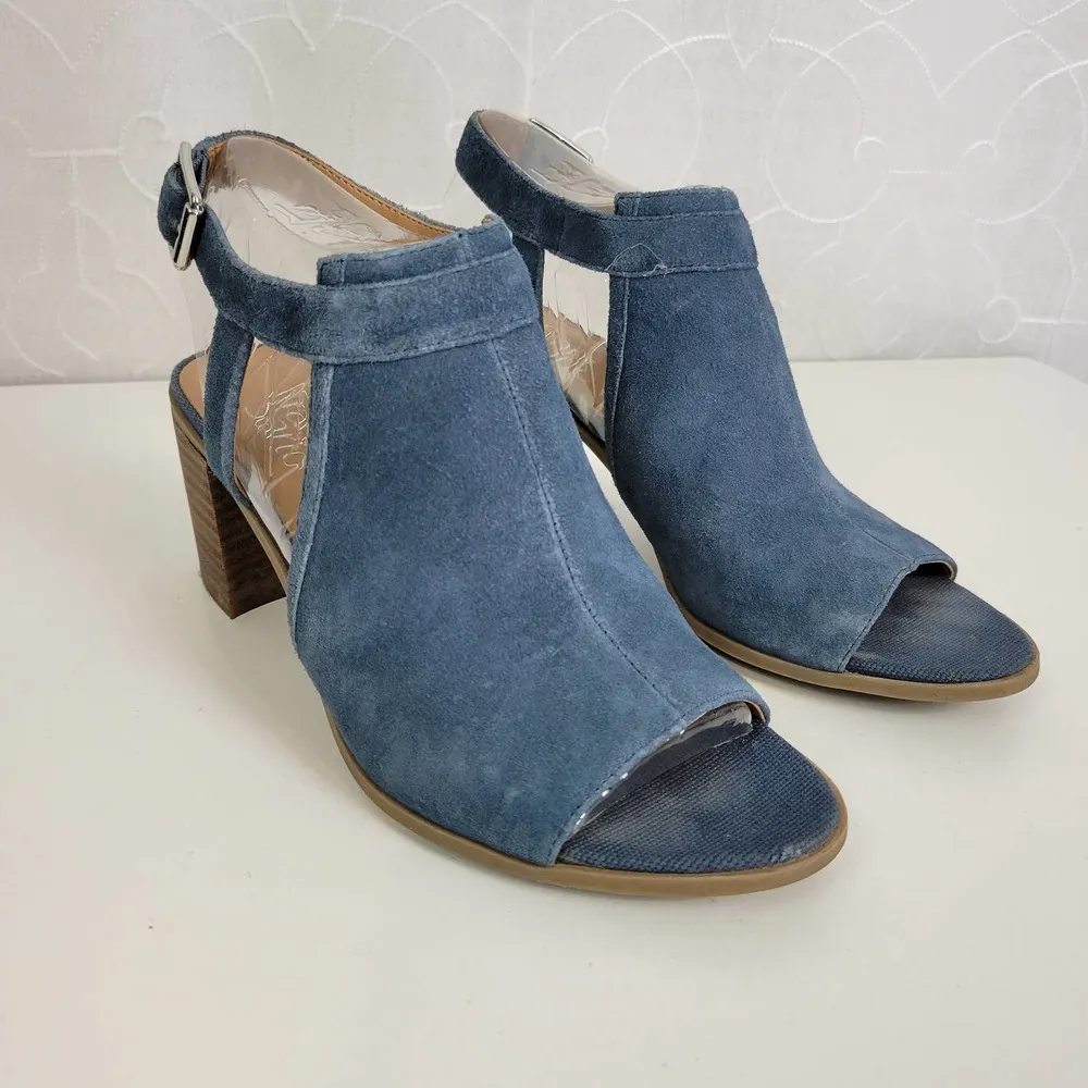 Franco Sarto Harlet Womens Sandals Sz 7.5 Blue Suede Leather Peep Toe Block Heel - Image 88