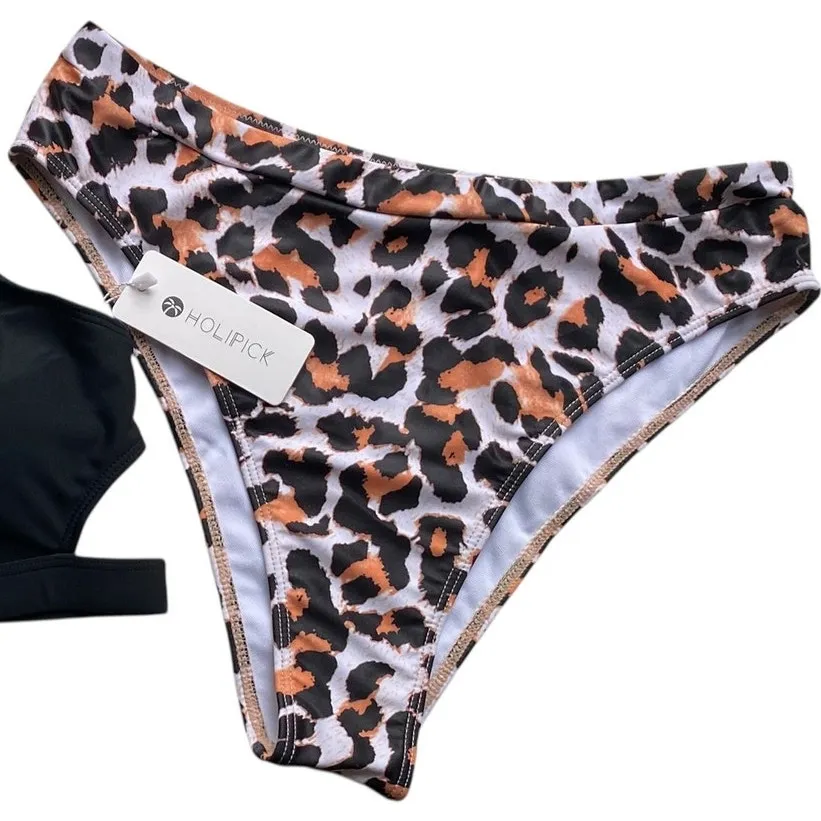 NWT ~ Women's Sexy Black Leopard Cheetah Animal Print Bikini Swimsuit ~ LARGE - Image 5