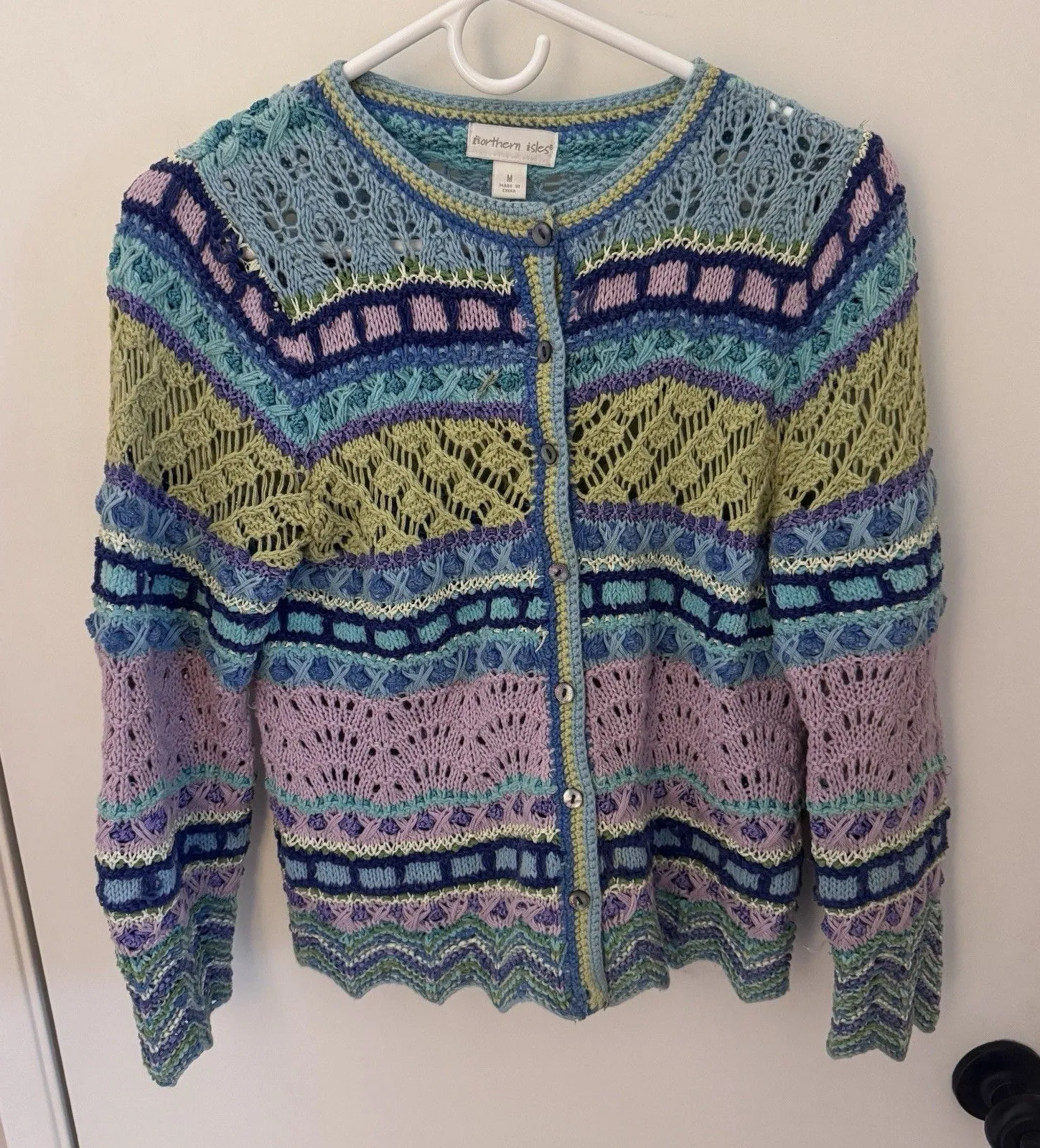 Northern Isles Women’s Knit Cardigan Sweater Living Color Eggshell Blue Medium Multiple - Image 1