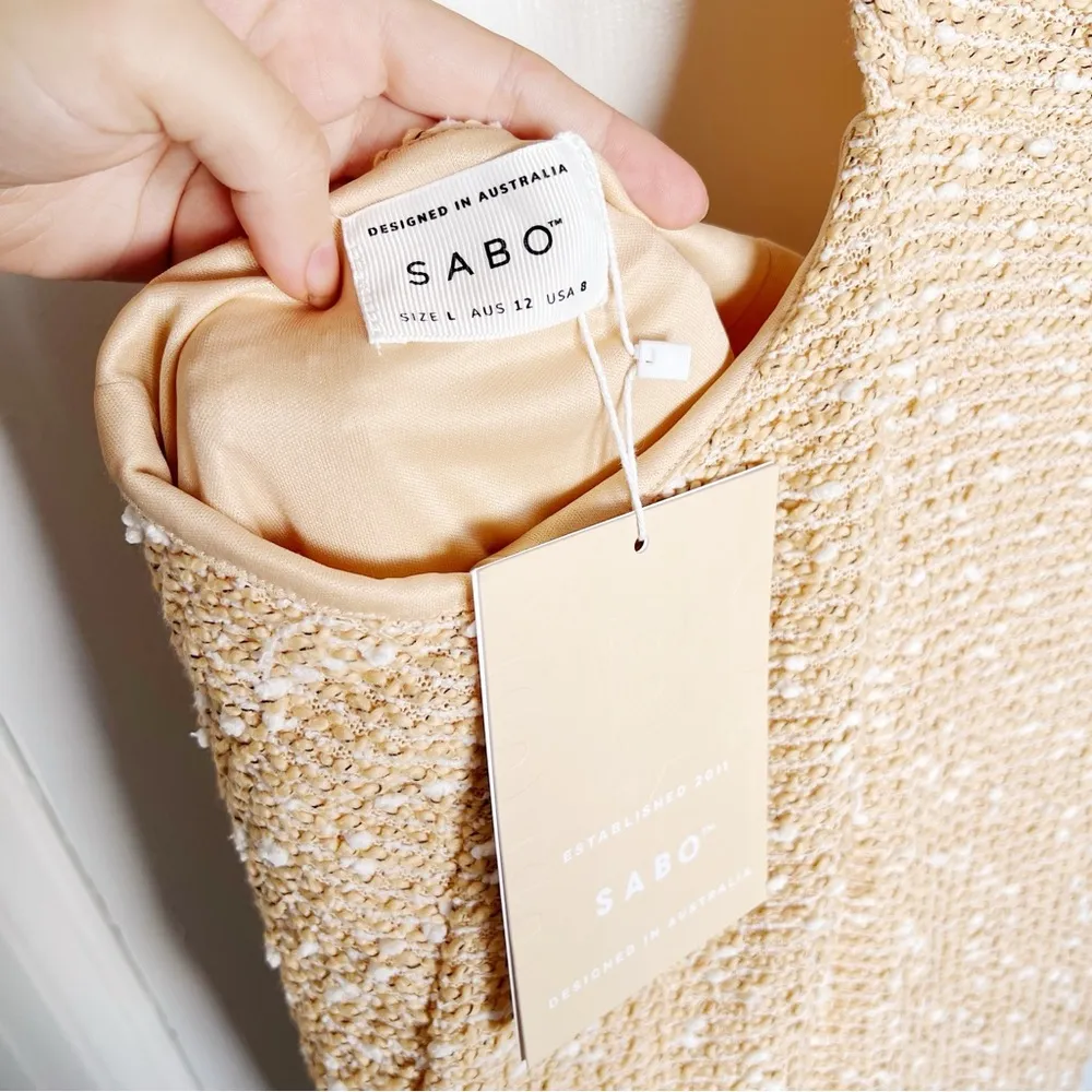 SABO • Backless Amada Dress tan halter tie nubby knit midi open back - Image 6