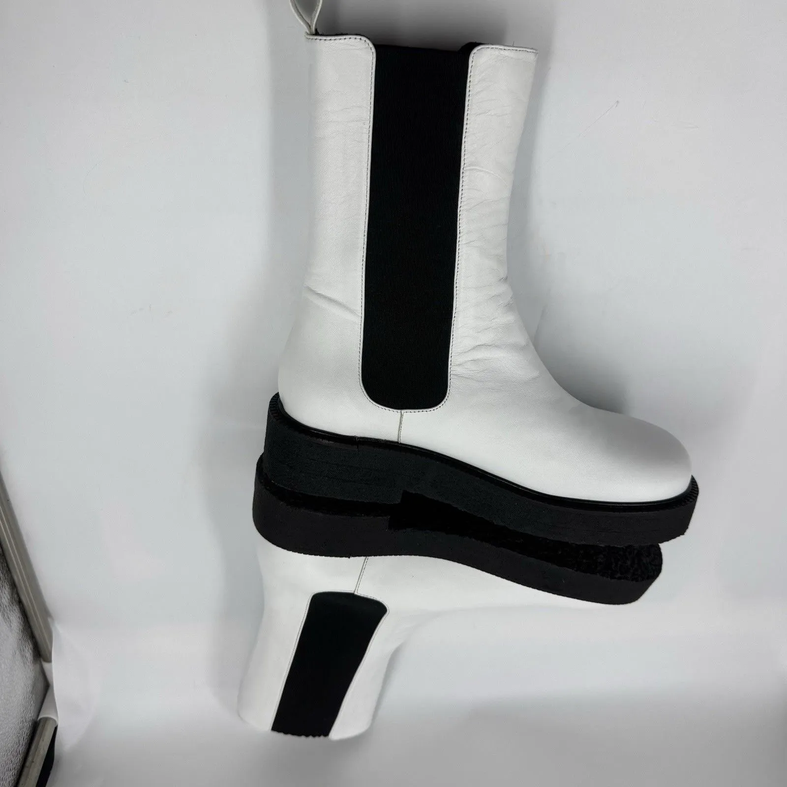 STAUD Palamino White Leather Black Gore Ankle Chelsea Boots Sz 35 - Image 14