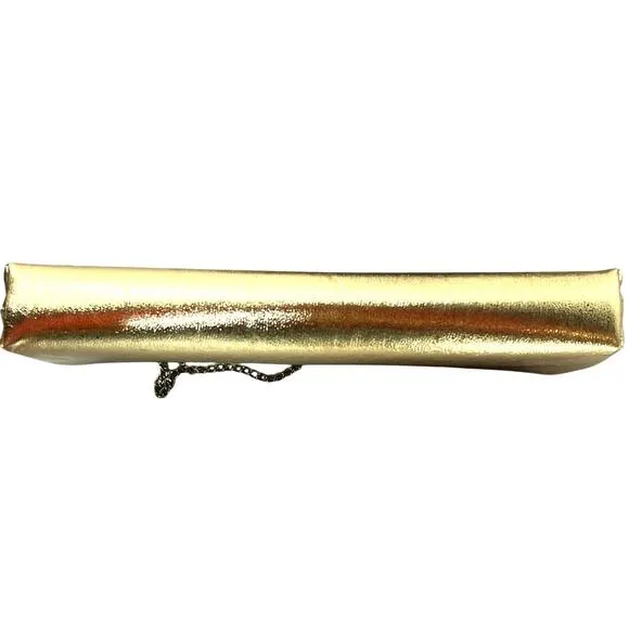 Vintage Gold Clutch‎ Prom Purse Pocketbook 10" Kiss Lock Chain Strap Satin Glam - Image 3