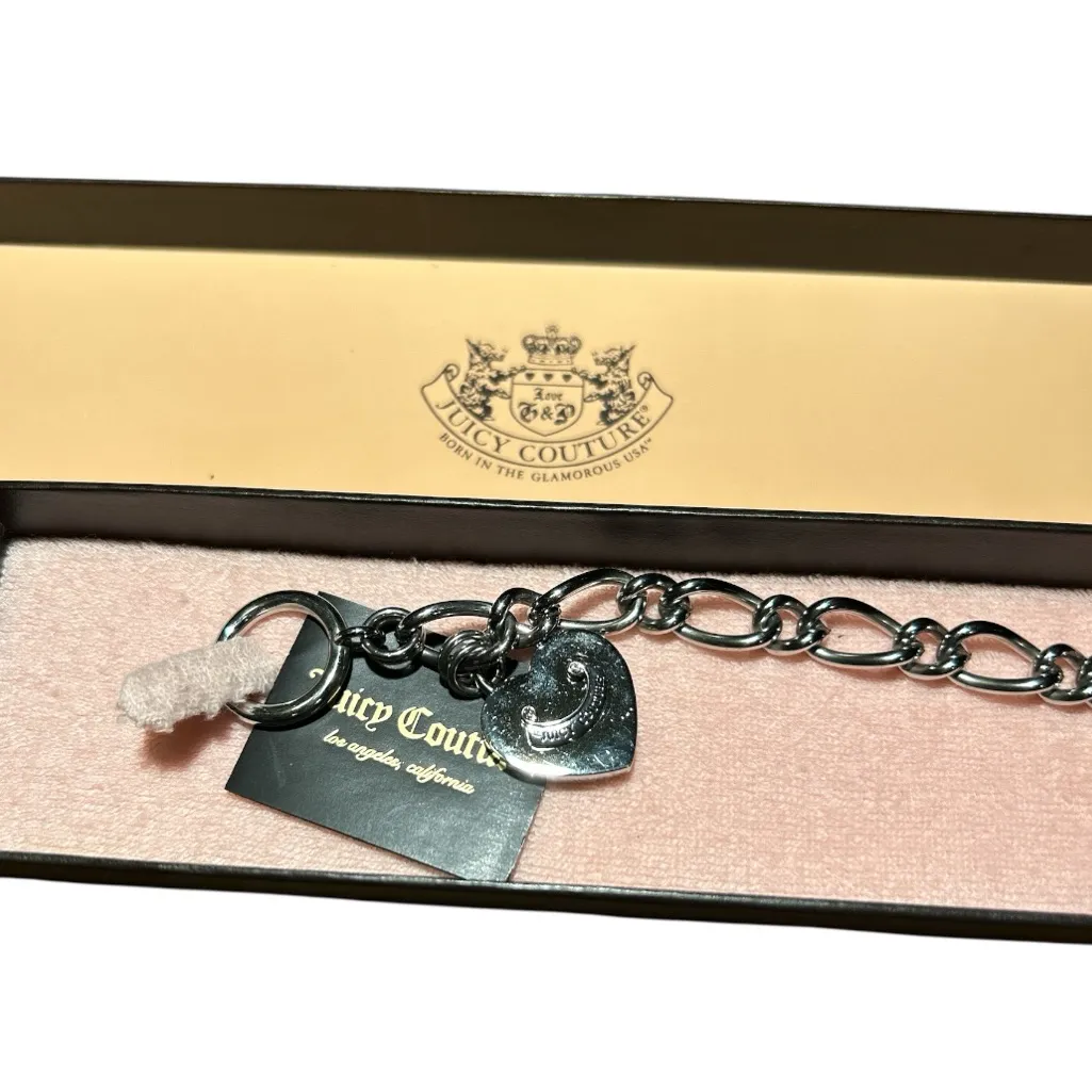 Juicy Couture Silver Links Adjustable Heart Charm Bracelet in Box - Image 5