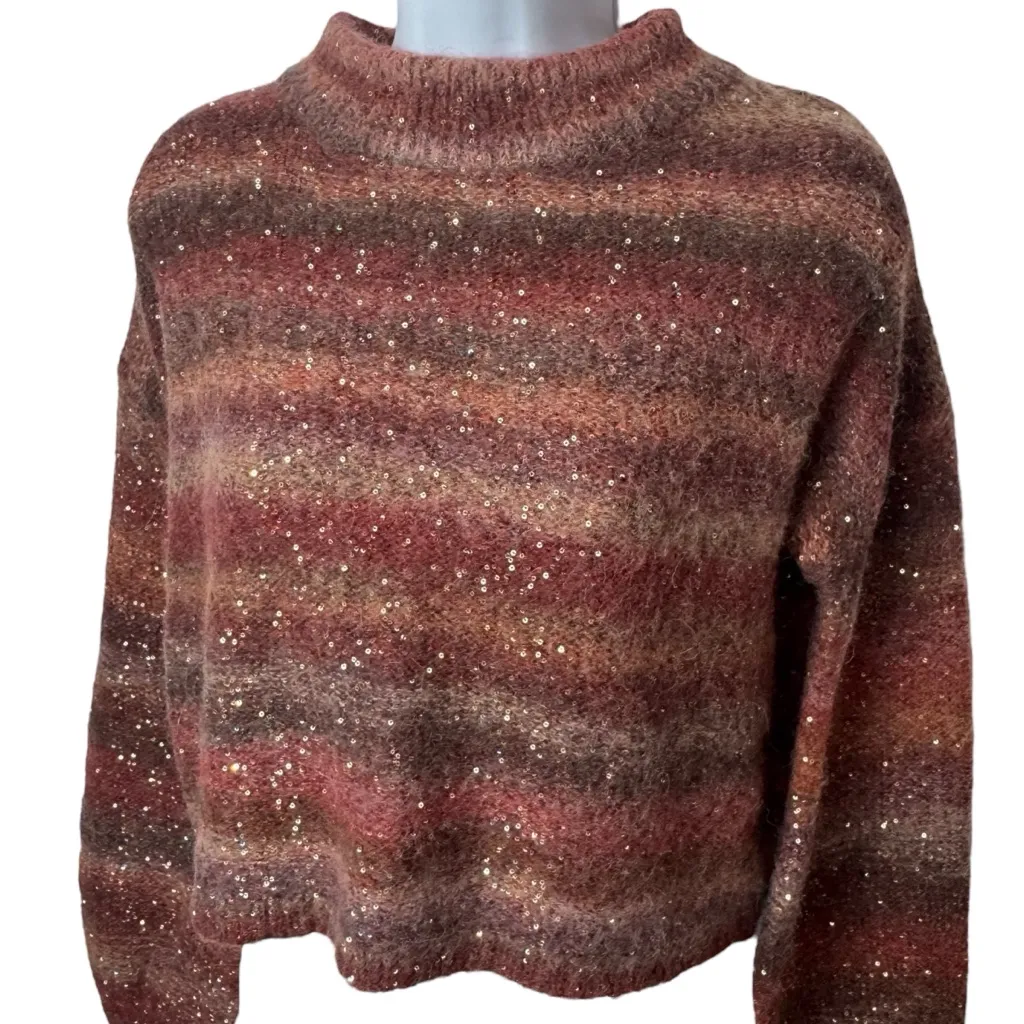 Banana Republic Ombre Sequin Cropped Cozy Sweater Holiday Cabin Wool Blend M - Image 3