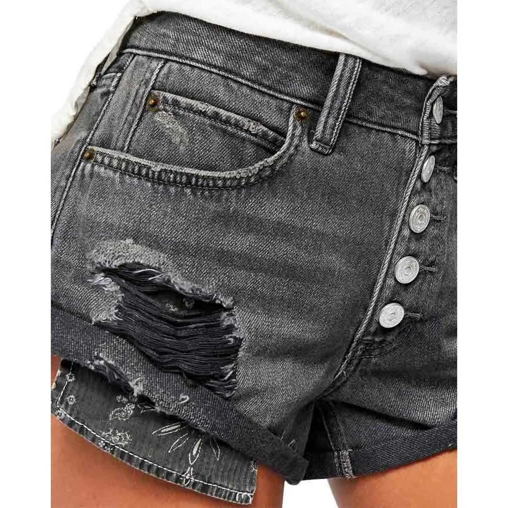 NEW Free People Romeo Rolled Cut Off Shorts Sz 31 Black Distressed Button Up - Image 2