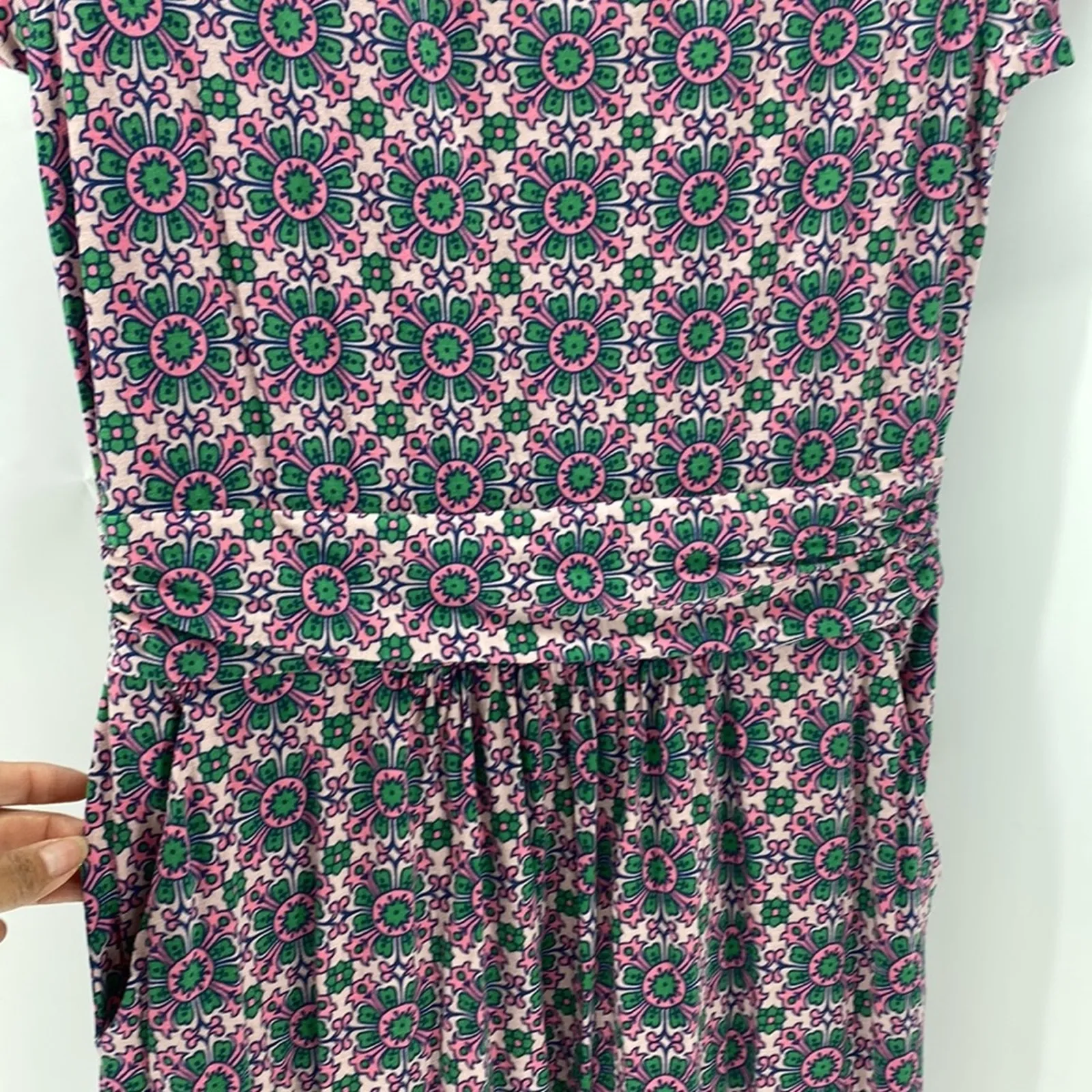 Boden Amelie Jersey Dress Milkshake Flora Tile summer lightweight size 4 long Pink - Image 7