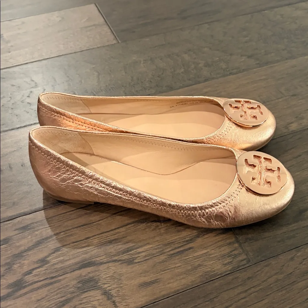 Tory Burch Rose Gold Reva Ballet Flat Sz 7.5 - Image 5