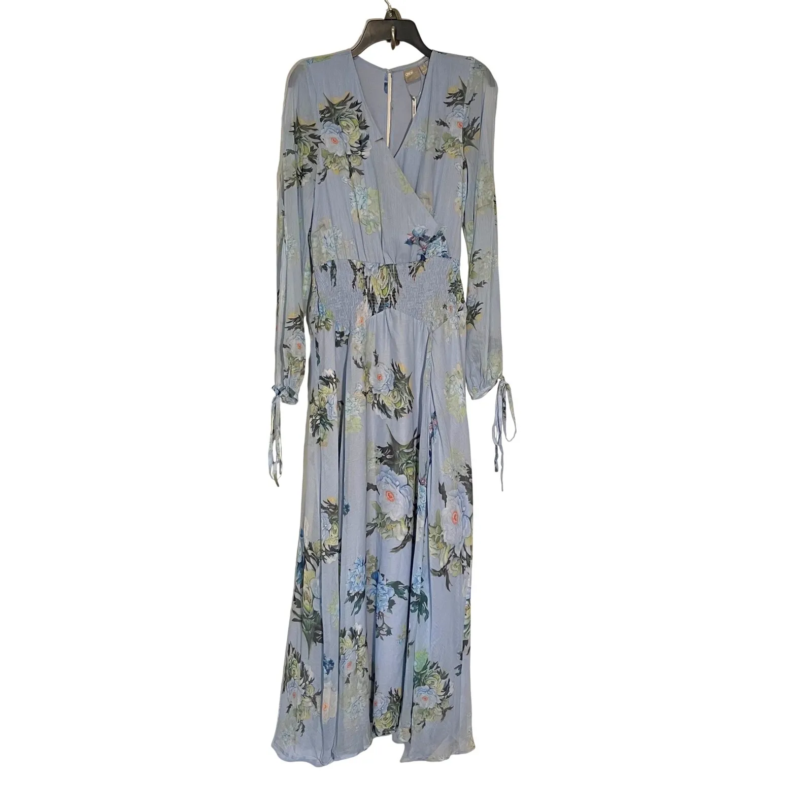 ASOS Blue Floral Print Long Sleeve Maxi Faux Wrap Dress Size US 10 - Image 5