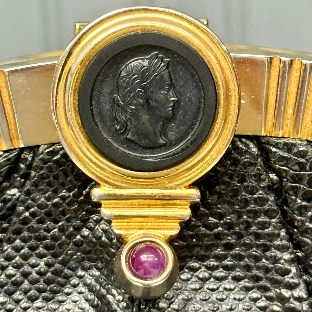 Vintage Judith Leiber Black Lizard Frame Clutch Crossbody Bag Evening Bag Large - Image 7