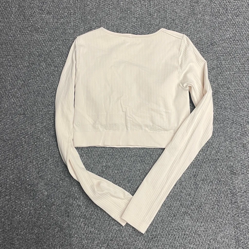 Lululemon Athletica Ebb to Street crop long sleeve tan beige ribbed size 8 - Image 6