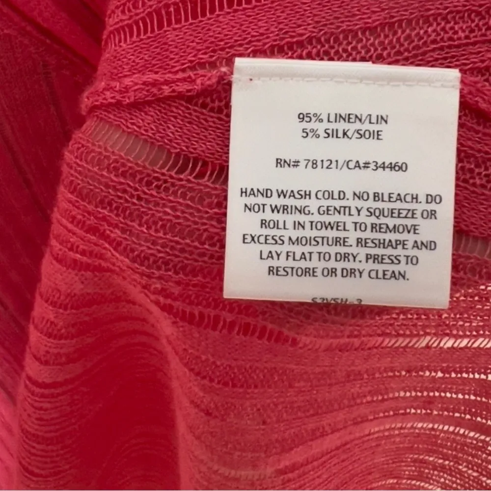 Eileen Fisher Size Small Peony Pink Variegated Linen Silk Angled Cardigan - Image 4