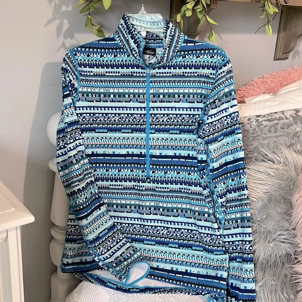 Nike Pro Dri Fit Pullover Blue Print Athletic Top Womens Performance - Image 4