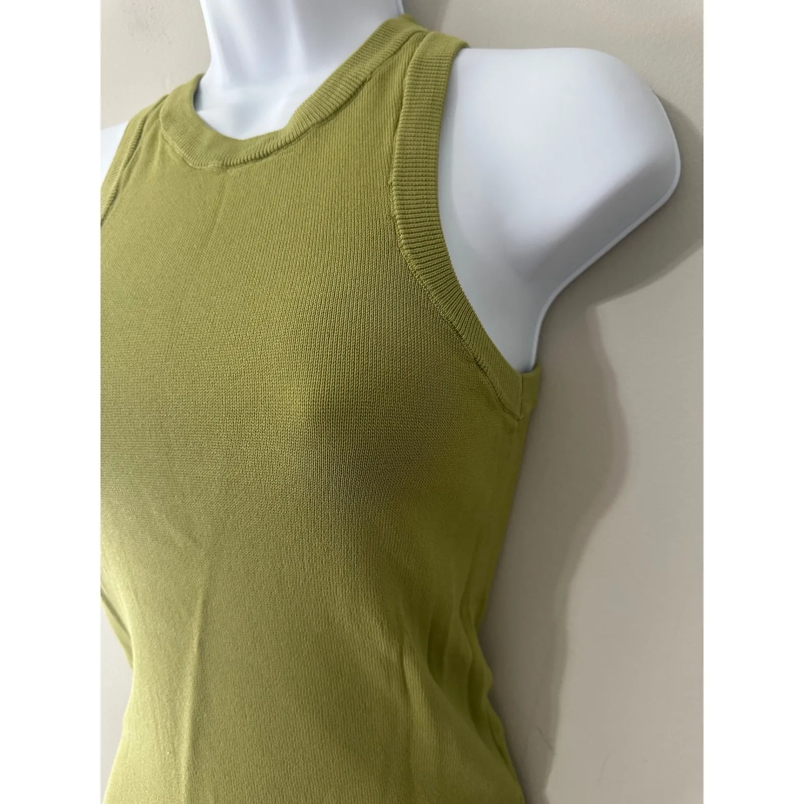 ZARA Ribbed Knit Racerback Tank Top Olive Green Women's Size M Slinky Material - Image 2