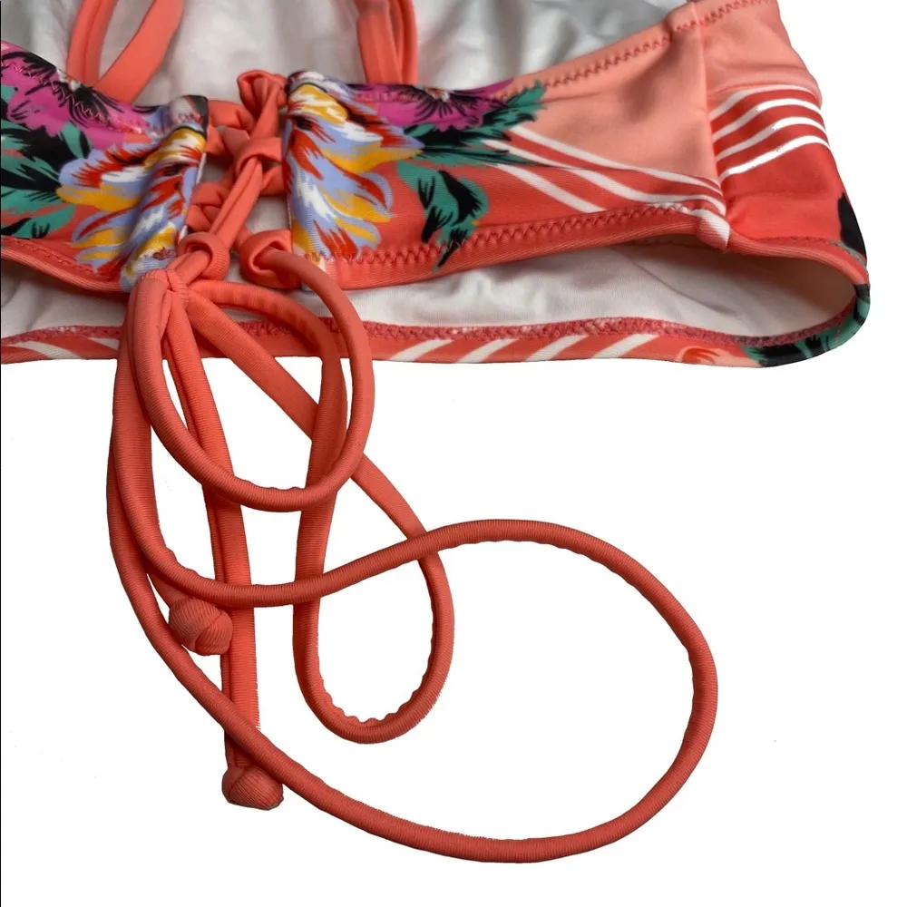 Minkpink ☀︎︎ High Neck Lace Up Back Halter Bikini Top ☀︎︎ Pink Floral Print ☀︎︎ - Image 8