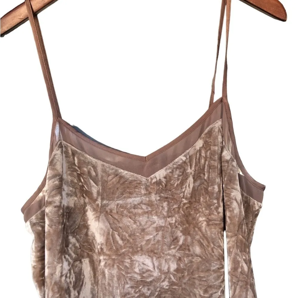 Tan crushed velvet  slip dress - Image 2