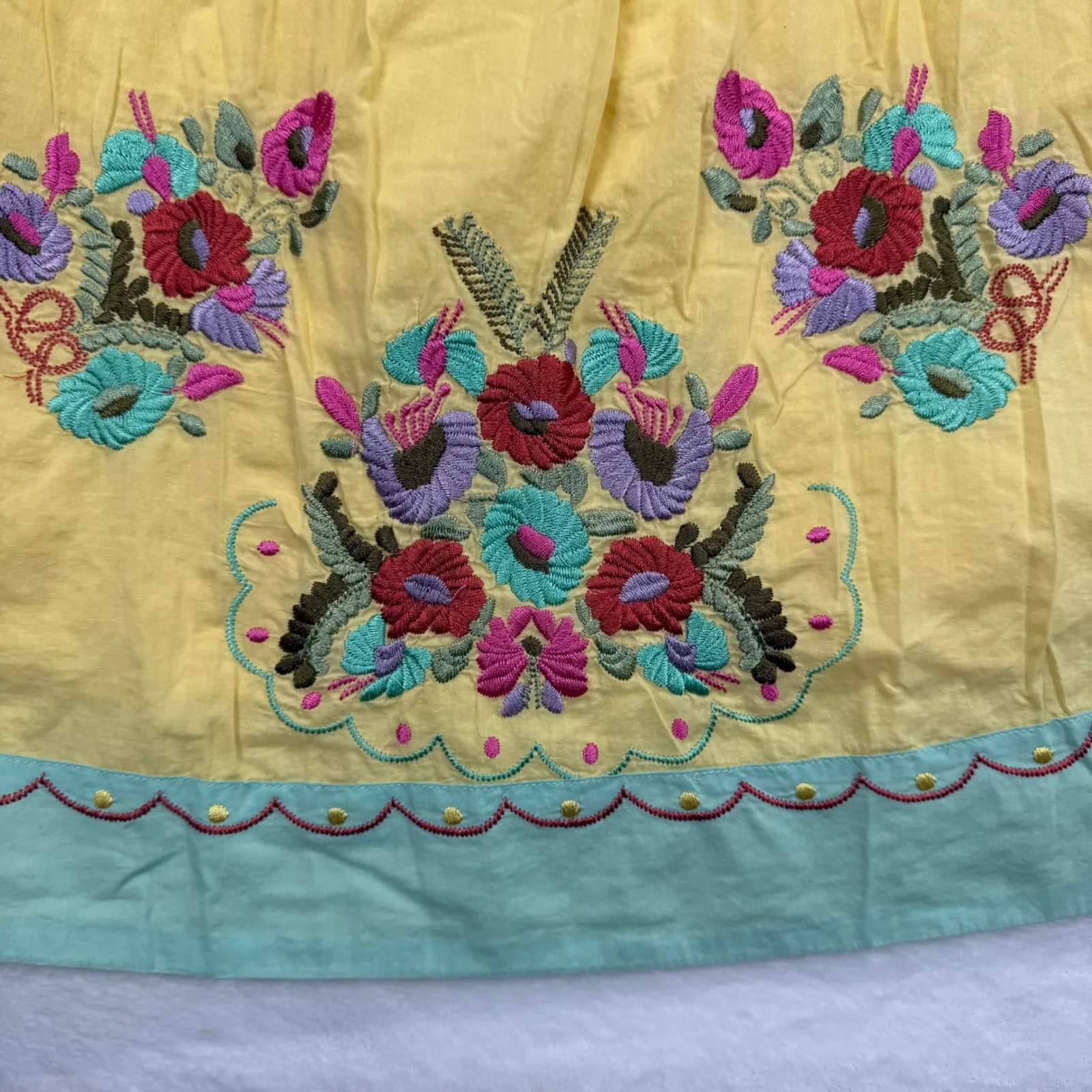 Boston Proper Embroidered Dress Beaded Cotton Sundress Yellow Summer Size 2 - Image 7