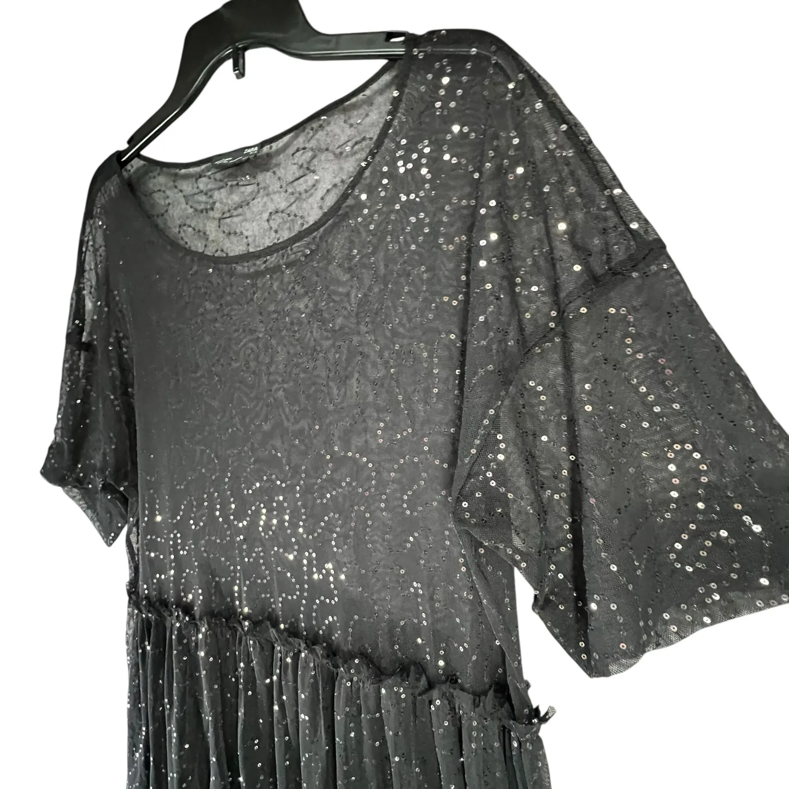 Zara Tulle Maxi Dress Women S Black Sequin Sheer Mesh Witchy Whimsygoth Romantic - Image 6