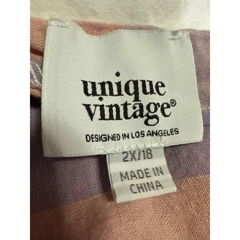 Unique Vintage Purple Plaid Checkered Short Sleeve Button Midi Shirt Dress 2XL - Image 4