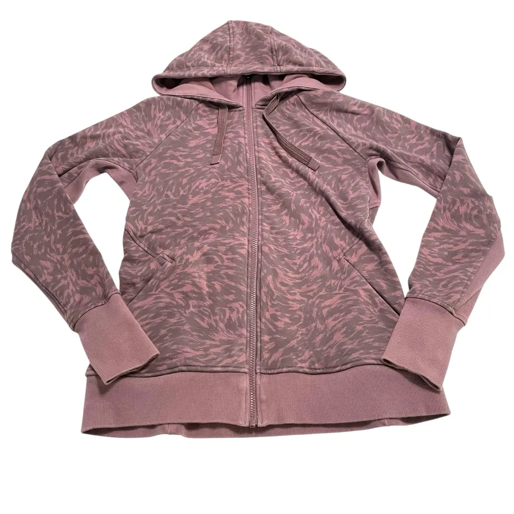 ATHLETA TRIUMPH PRINTED HOODIE 
Purple Zip-Up Hoodie Thumbholes Activewear Sz M - Image 9