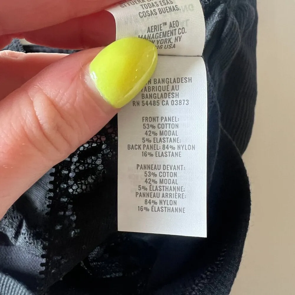 NWT Aerie Waffle Knit Lace V Back Longline Bralette Bra Black Size XL NEW - Image 11