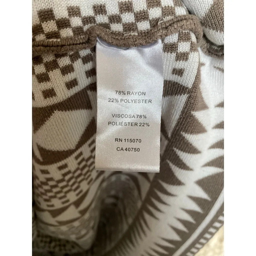 Nina Leonard Geometric Knit Mini Dress Taupe Fit Flare Clean Girl Quiet Luxury S - Image 5