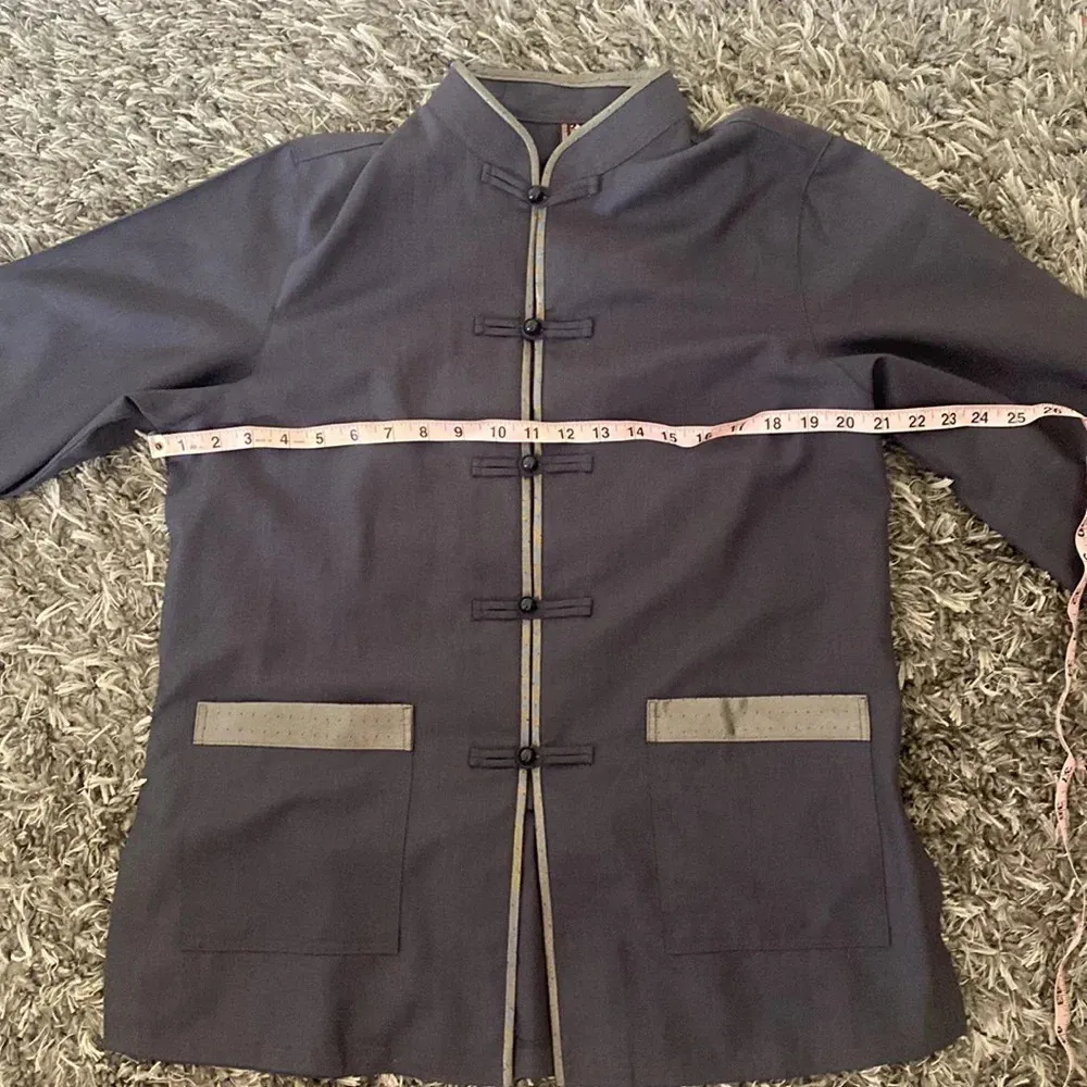 Shanghai Story Long Sleeve Linen Traditional Jacket Shirt Gray Size M - Image 5