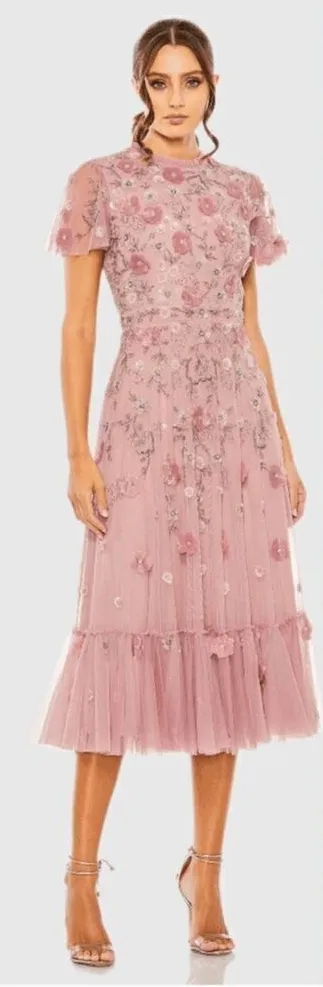 MAC DUGGAL  9212 Embellished High Neck Cap Sleeve A Line Dress Pink 12 - Image 2