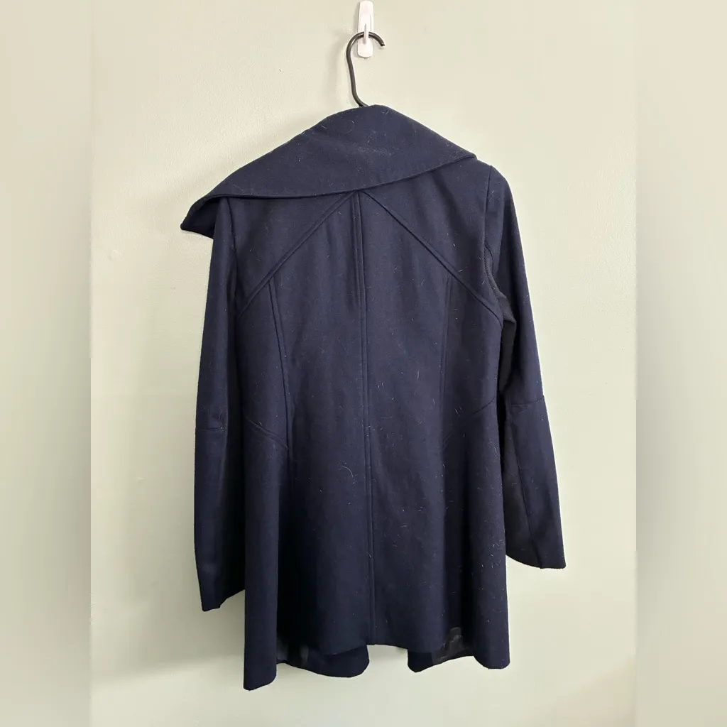 Sam Edelman Navy Blue Wool blend A-Line Pea Dress Comfy Minimal Midi Coat Sz S - Image 7