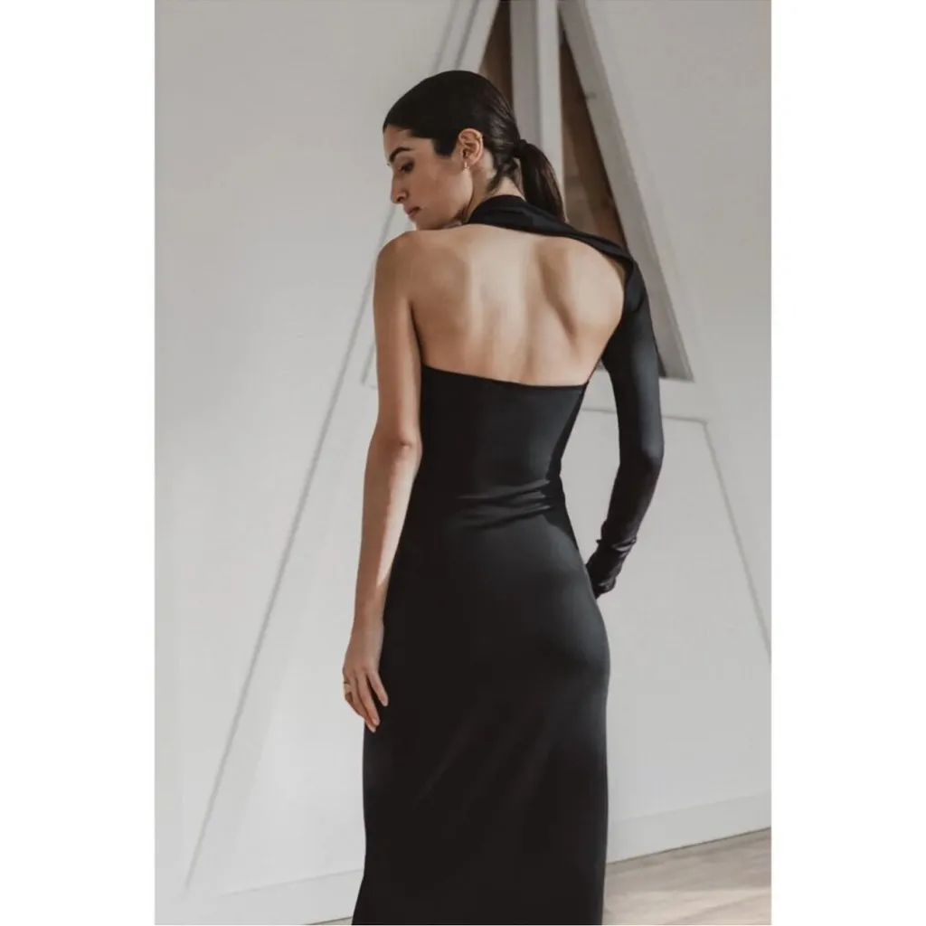 NWOT Marcella New York Manhattan One Shoulder Long Sleeve Black Gown Sz XXL - Image 4