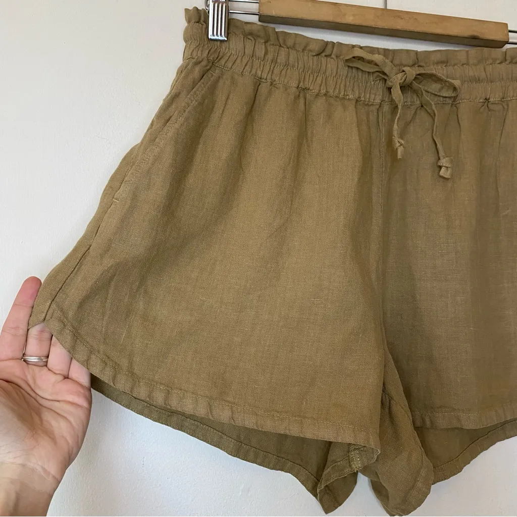 FAHERTY Laguna Linen Tie-Waist Shorts 3” Antique Bronze Tan Sz Small - Image 5